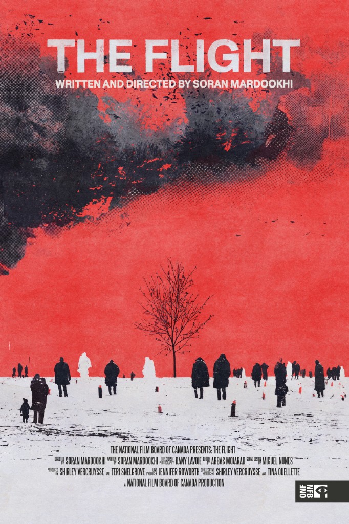 Official poster for The Flight: a red sky, a lone tree, and figures on snow.